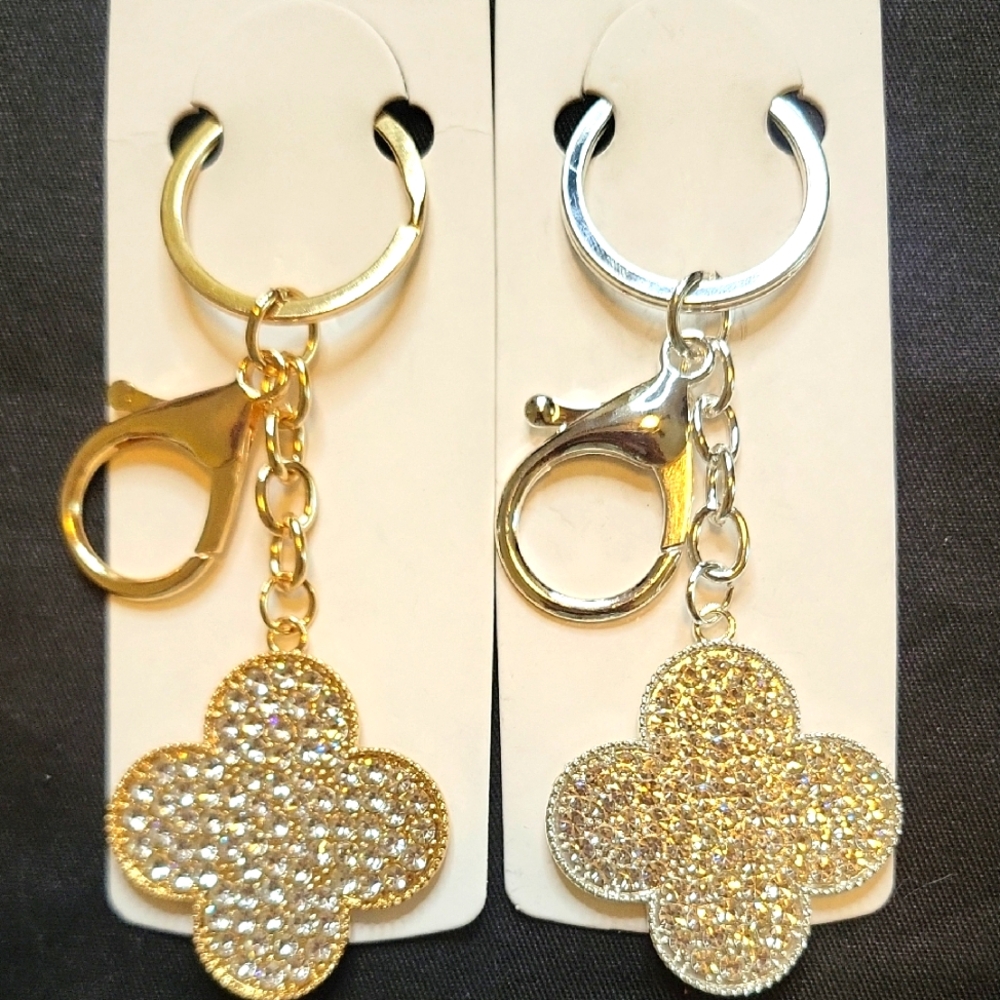 Elegant Four Leag Clover Gold Or Silver Keychain/ Bag Charm NWT